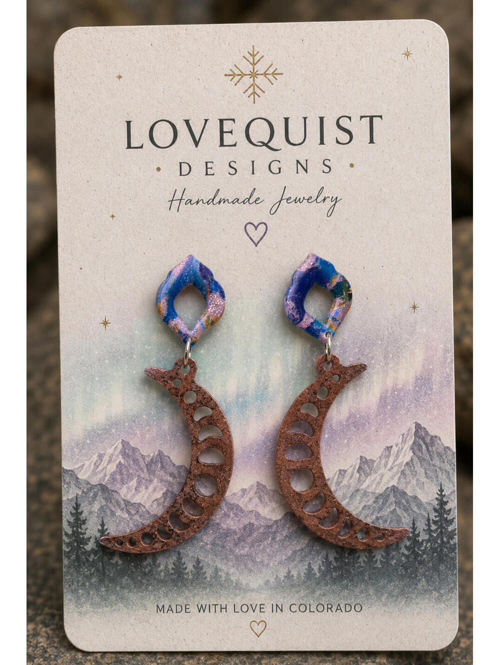Kopparmåne | Copper Moon Statement Earrings | Handmade Polymer Clay
